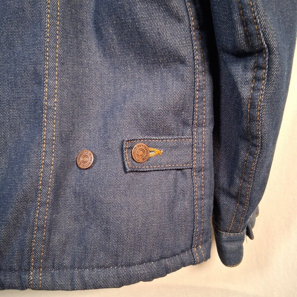 Vintage Sears Roebucks Denim Trucker Jean Jacket Men 46 R Sherpa Lined Blue - Picture 10 of 16